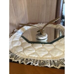 Vintage Mid Century Brass Seagull Paperweight on Marble Base Nautical Bird 7"x3"